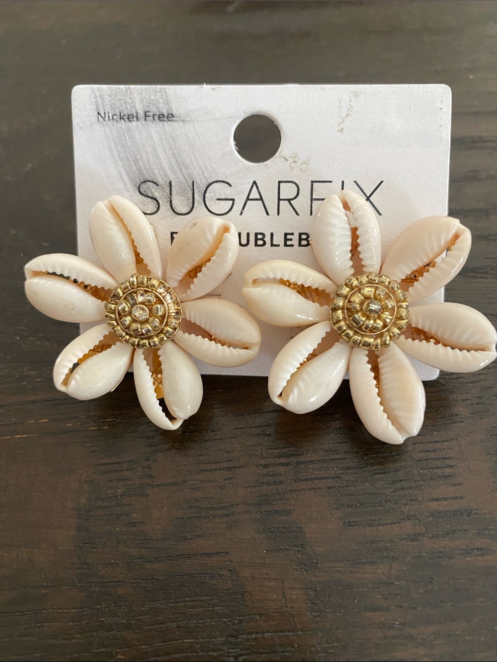 BaubleBar Cream Shell Flower Stud Earrings with Gold Centers